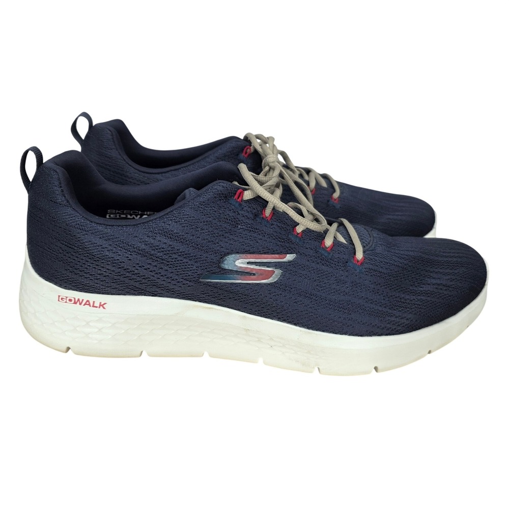 Skechers GoWalk Flex Running Shoes Men 16 Navy Blue Goga Mat Sneakers Athleisure